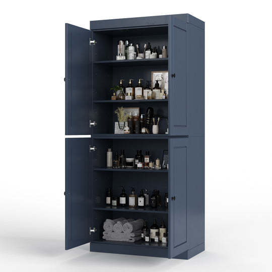 100% Solid Wood Bathroom & Laundry Storage Cabinet, Raised Panel Doors, Adjustable Shelves, 32" Wide, 71.5" Tall