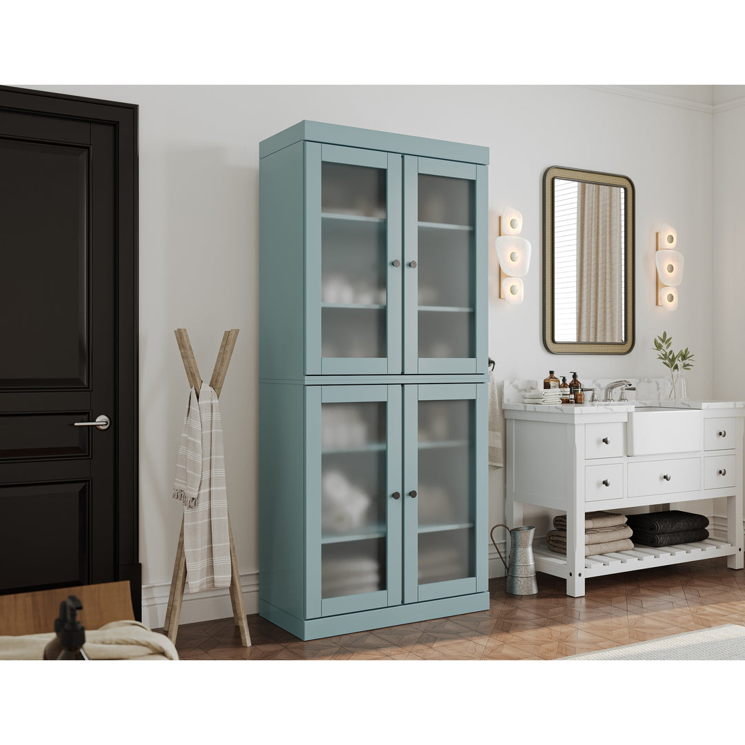 100% Solid Wood Bathroom & Laundry Storage Cabinet, Raised Panel Doors, Adjustable Shelves, 32" Wide, 71.5" Tall