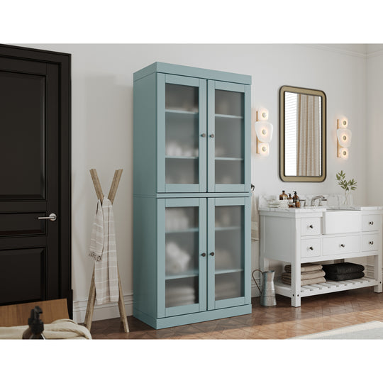 100% Solid Wood Bathroom & Laundry Storage Cabinet, Raised Panel Doors, Adjustable Shelves, 32" Wide, 71.5" Tall