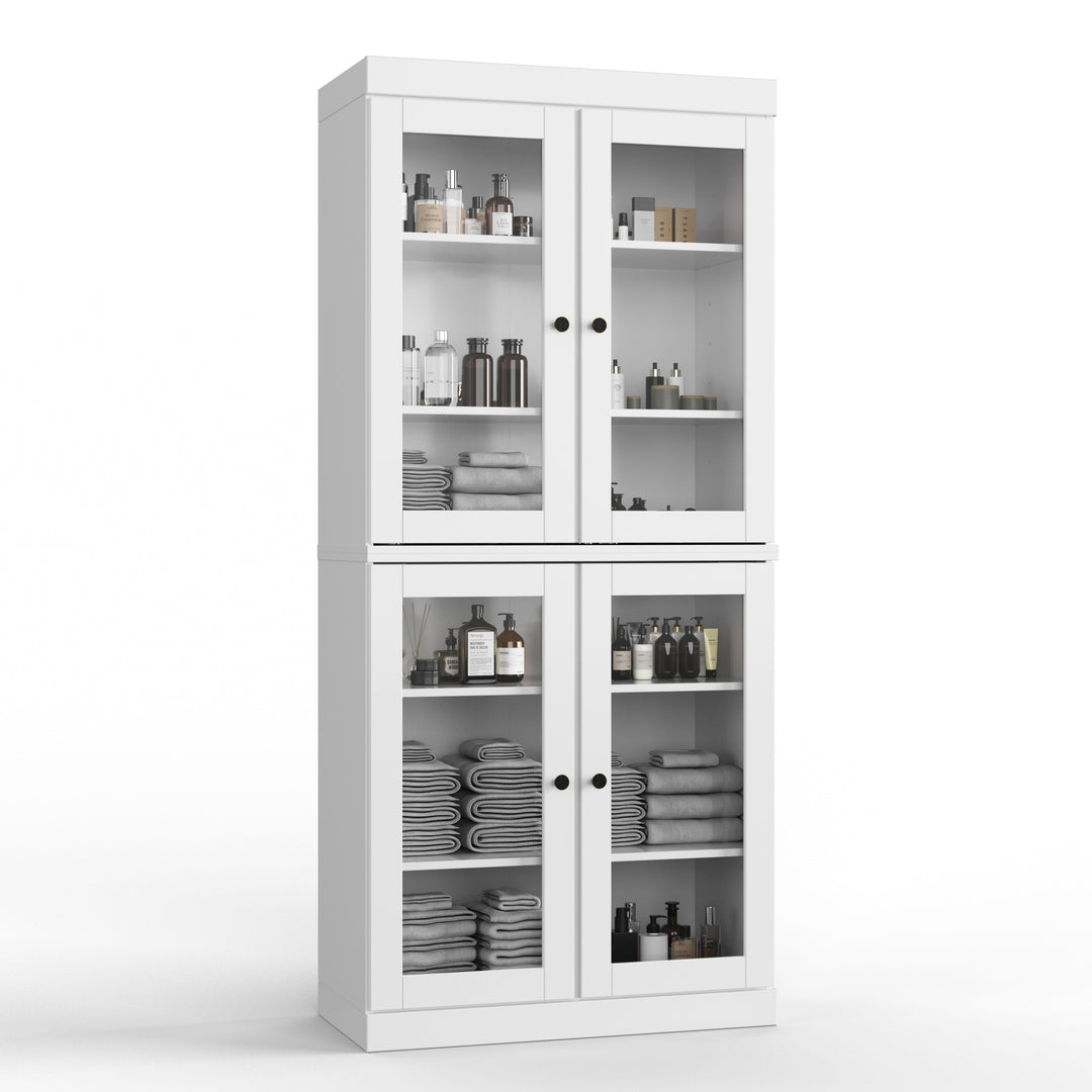 100% Solid Wood Bathroom & Laundry Storage Cabinet, Raised Panel Doors, Adjustable Shelves, 32" Wide, 71.5" Tall