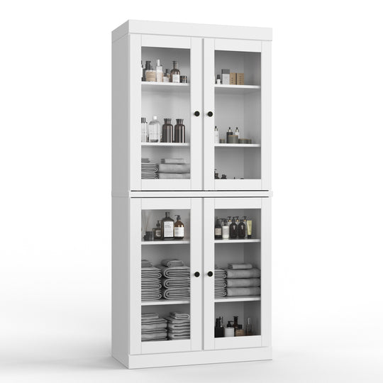 100% Solid Wood Bathroom & Laundry Storage Cabinet, Raised Panel Doors, Adjustable Shelves, 32" Wide, 71.5" Tall
