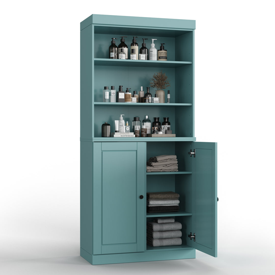 100% Solid Wood Bathroom & Laundry Storage Cabinet, Raised Panel Doors, Adjustable Shelves, 32" Wide, 71.5" Tall
