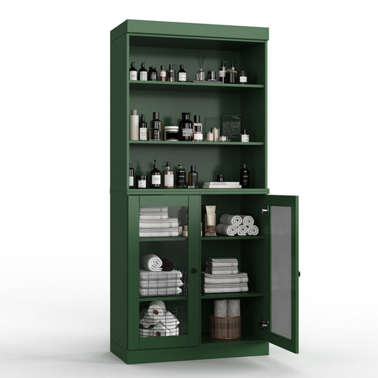 100% Solid Wood Bathroom & Laundry Storage Cabinet, Raised Panel Doors, Adjustable Shelves, 32" Wide, 71.5" Tall
