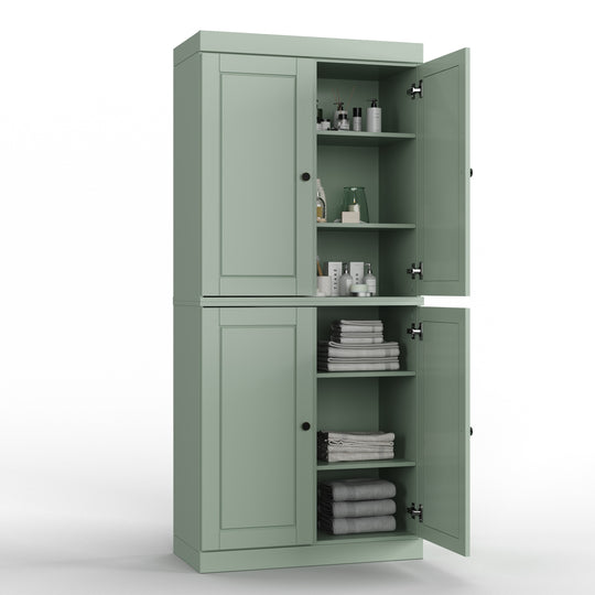 100% Solid Wood Bathroom & Laundry Storage Cabinet, Raised Panel Doors, Adjustable Shelves, 32" Wide, 71.5" Tall