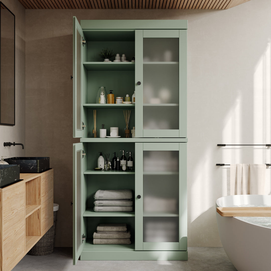 100% Solid Wood Bathroom & Laundry Storage Cabinet, Raised Panel Doors, Adjustable Shelves, 32" Wide, 71.5" Tall