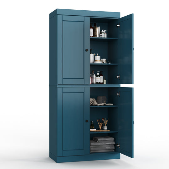 100% Solid Wood Bathroom & Laundry Storage Cabinet, Raised Panel Doors, Adjustable Shelves, 32" Wide, 71.5" Tall