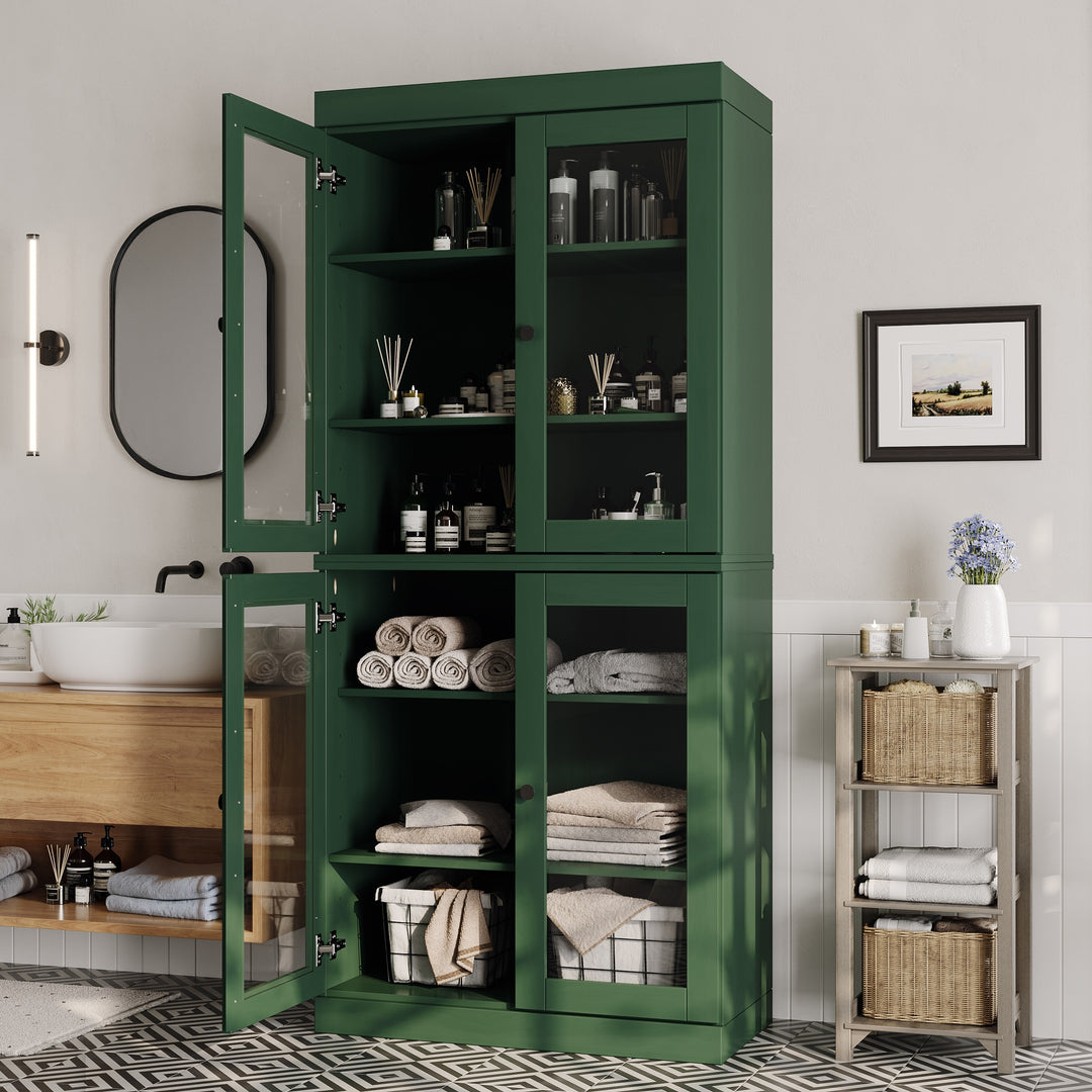 100% Solid Wood Bathroom & Laundry Storage Cabinet, Raised Panel Doors, Adjustable Shelves, 32" Wide, 71.5" Tall