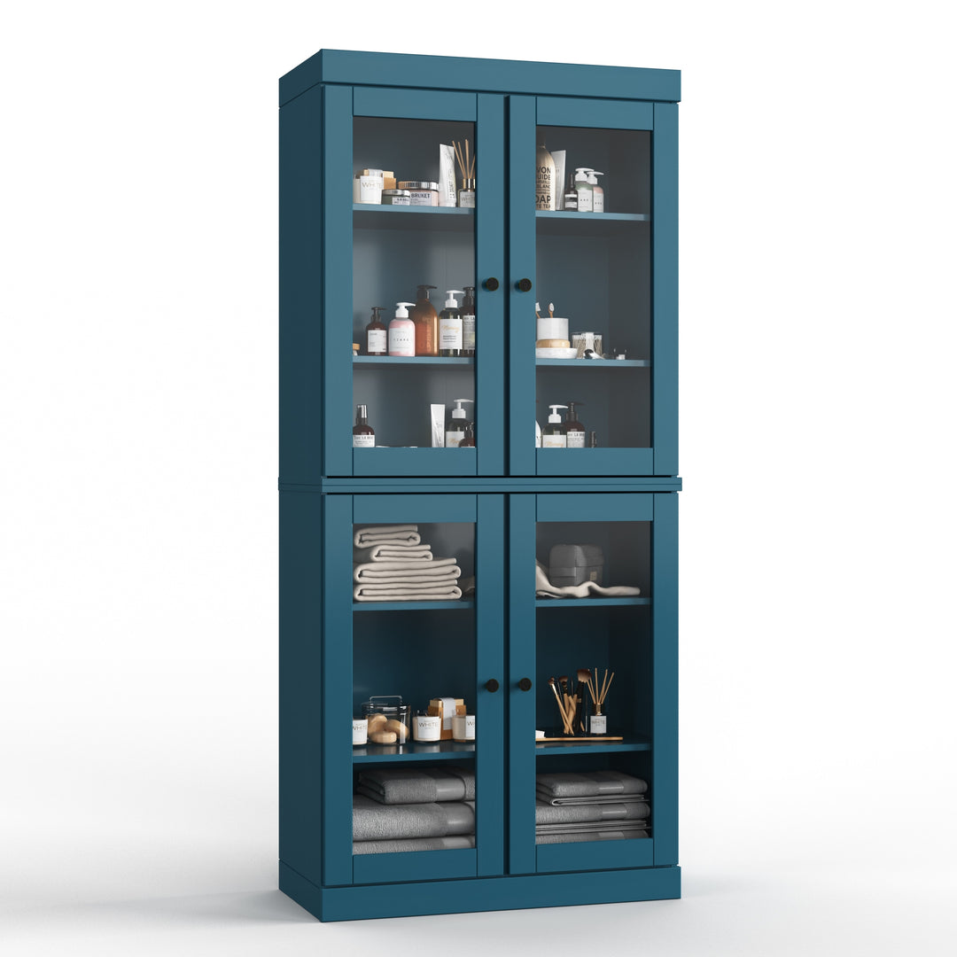 100% Solid Wood Bathroom & Laundry Storage Cabinet, Raised Panel Doors, Adjustable Shelves, 32" Wide, 71.5" Tall