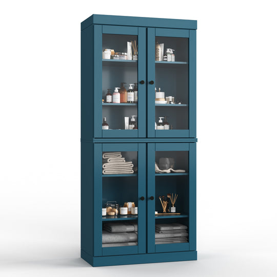 100% Solid Wood Bathroom & Laundry Storage Cabinet, Raised Panel Doors, Adjustable Shelves, 32" Wide, 71.5" Tall