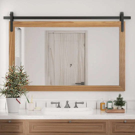 Farmhouse Barn Door Solid Wood Frame Bathroom Vanity Wall Mirror