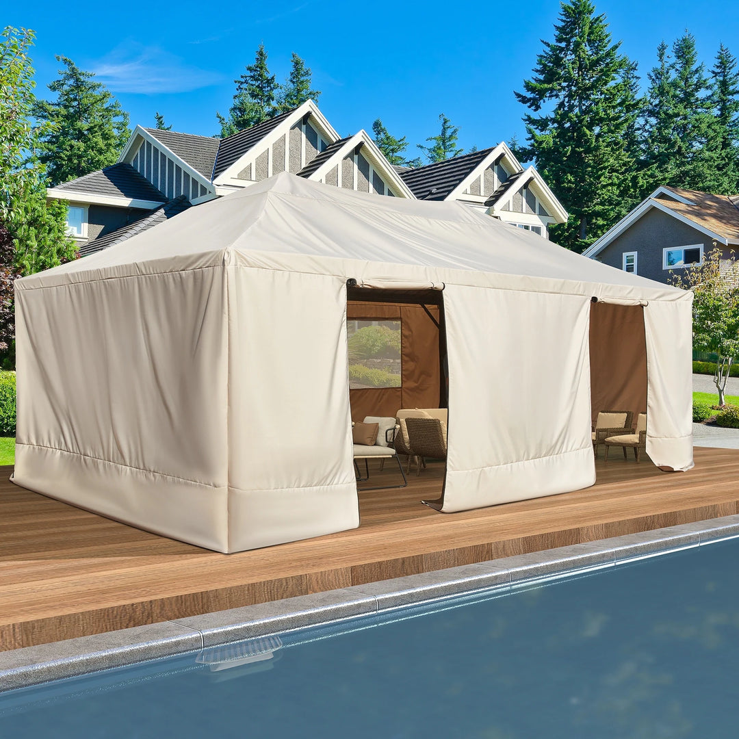 Hardtop Wood Gazebo with Double Roof – Free Dust Cover with 12X16 or 12X20 Model – Waterproof Outdoor Gazebo