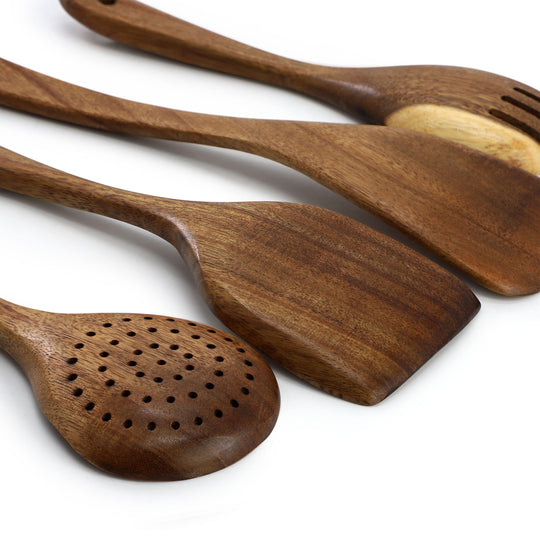 6 Piece Acacia Wood Cooking Utensil Set for Nonstick Cookware