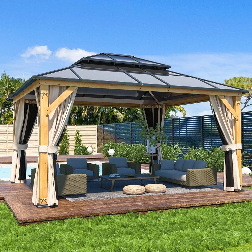 Hardtop Wood Gazebo with Double Roof – Free Dust Cover with 12X16 or 12X20 Model – Waterproof Outdoor Gazebo