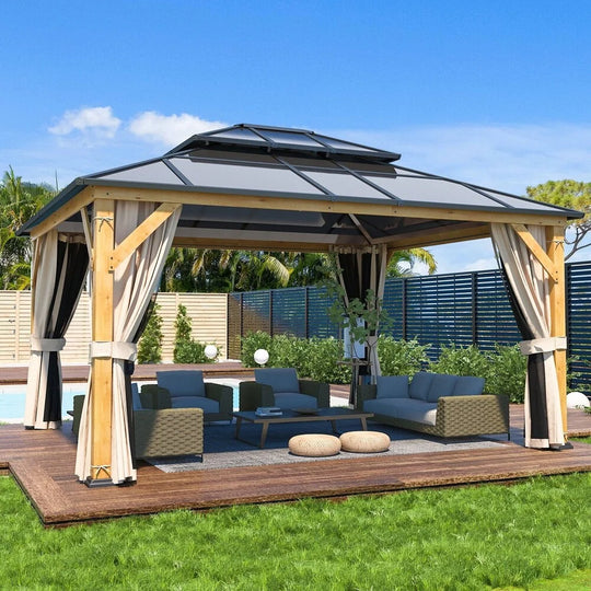 Hardtop Wood Gazebo with Double Roof – Free Dust Cover with 12X16 or 12X20 Model – Waterproof Outdoor Gazebo