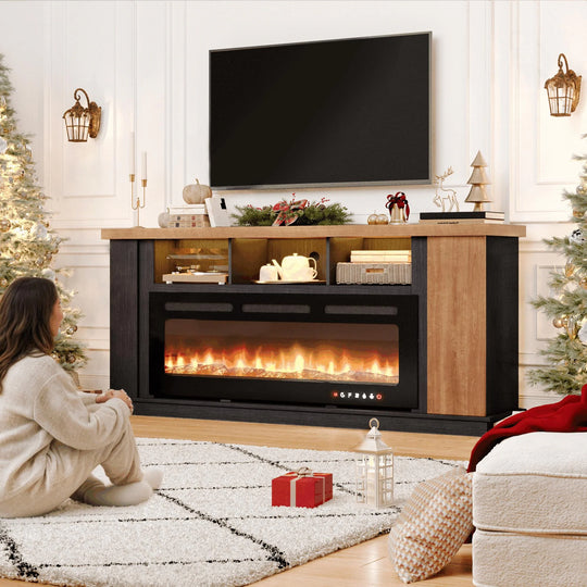 70" TV Stand with Electric Fireplace Heater, Media Entertainment Center Console for Tvs up to 80" with Storage Cabinet