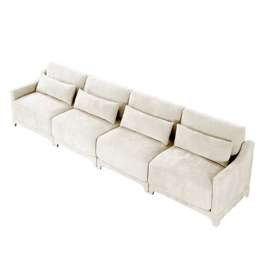 Modern Chenille 4-Seater Sofa with 2 Ottoman, Lumbar Cushions, Ergonomic Backrest, High-Resilience Spongeand Tufted Armrests