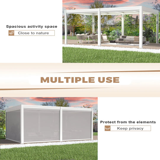 Outdoor Louvered Pergola Gazebo with Adjustable Aluminum Rainproof Roof and Pull-Down Screen