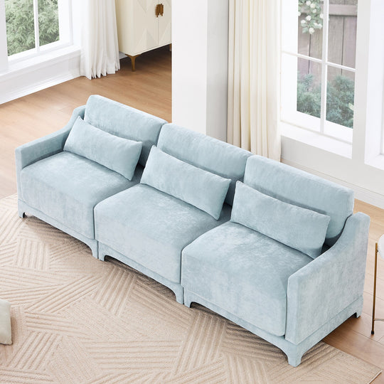 Modern Chenille 4-Seater Sofa with 2 Ottoman, Lumbar Cushions, Ergonomic Backrest, High-Resilience Spongeand Tufted Armrests