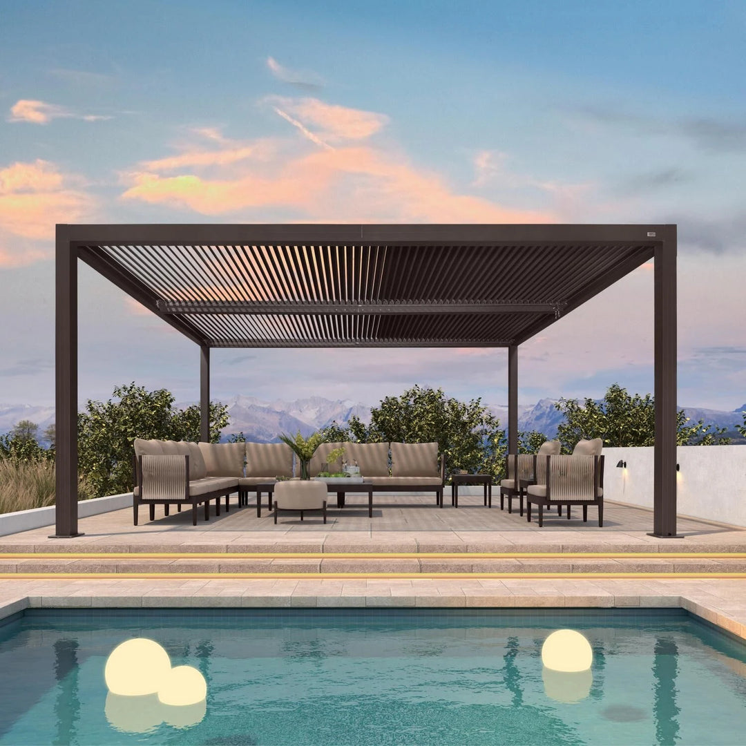 Bronze Louvered Pergola with Adjustable Roof for Deck Backyard Garden Hardtop Gazebo