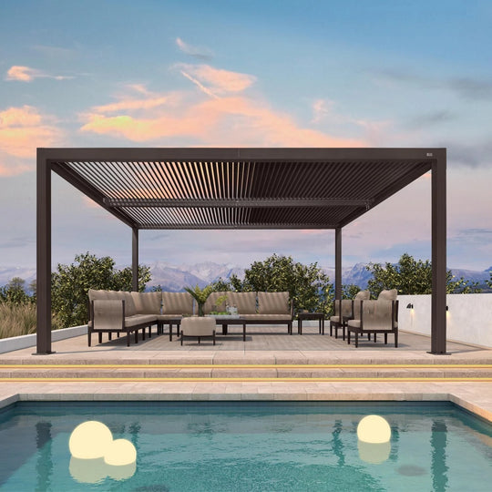 Bronze Louvered Pergola with Adjustable Roof for Deck Backyard Garden Hardtop Gazebo