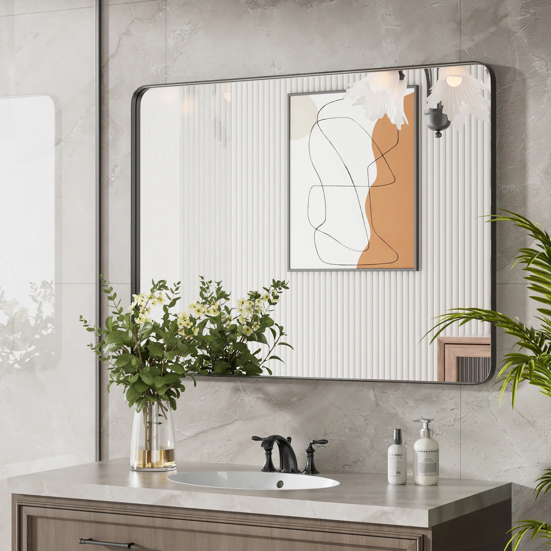 Modern Rounded Rectangle Metal Frame Wall Mirror