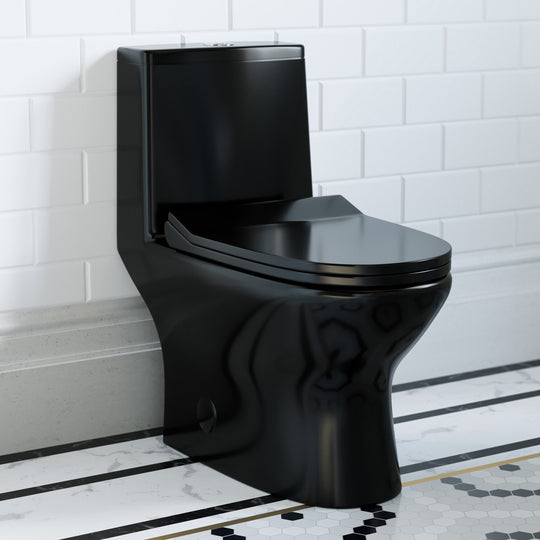 Ivy One Piece Toilet Dual Vortex Flush in Glossy Black 1.1/1.6 Gpf - 27.0" X 13.5" X 28.5"