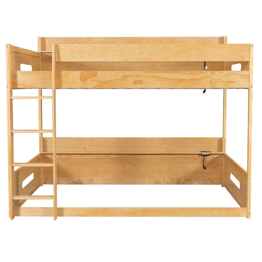 Queen over Queen Bunk Bed with Storage Shelves & USB Ports by