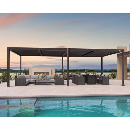 Bronze Louvered Pergola Sun Shade Shelter with Adjustable Metal Roof for Patio Hardtop Pergola