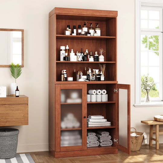 100% Solid Wood Bathroom & Laundry Storage Cabinet, Raised Panel Doors, Adjustable Shelves, 32" Wide, 71.5" Tall