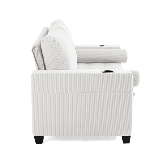 3-In-1 Pull-Out Sleeper Sofa Bed Convertible Adjustable Multi-Functional Loveseat with USB Port