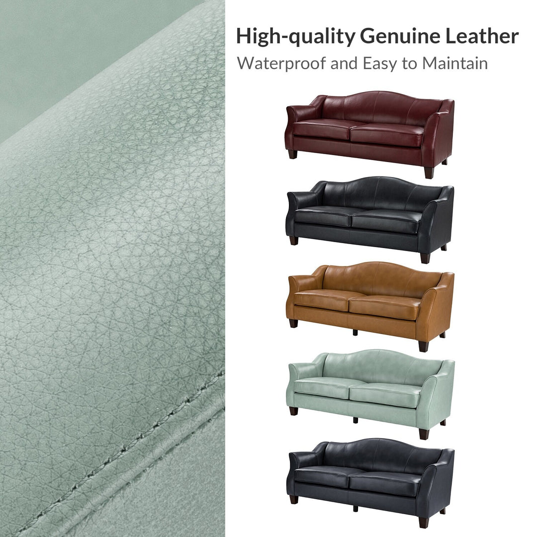 Sandra 81.5" Classic Genuine Leather Sofa with Solid Wood Legs by