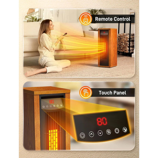 1500-Watt Indoor Wood Electric Infrared Portable Space Heater with Remote Control and Thermostat