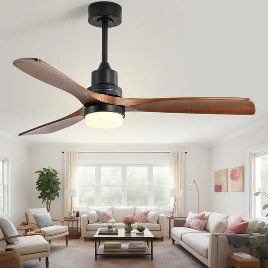 Sofucor 42"/48"/ 52"/60"Noiseless Walnut Wood Ceiling Fan with Remote Control, Integrated Light Optional