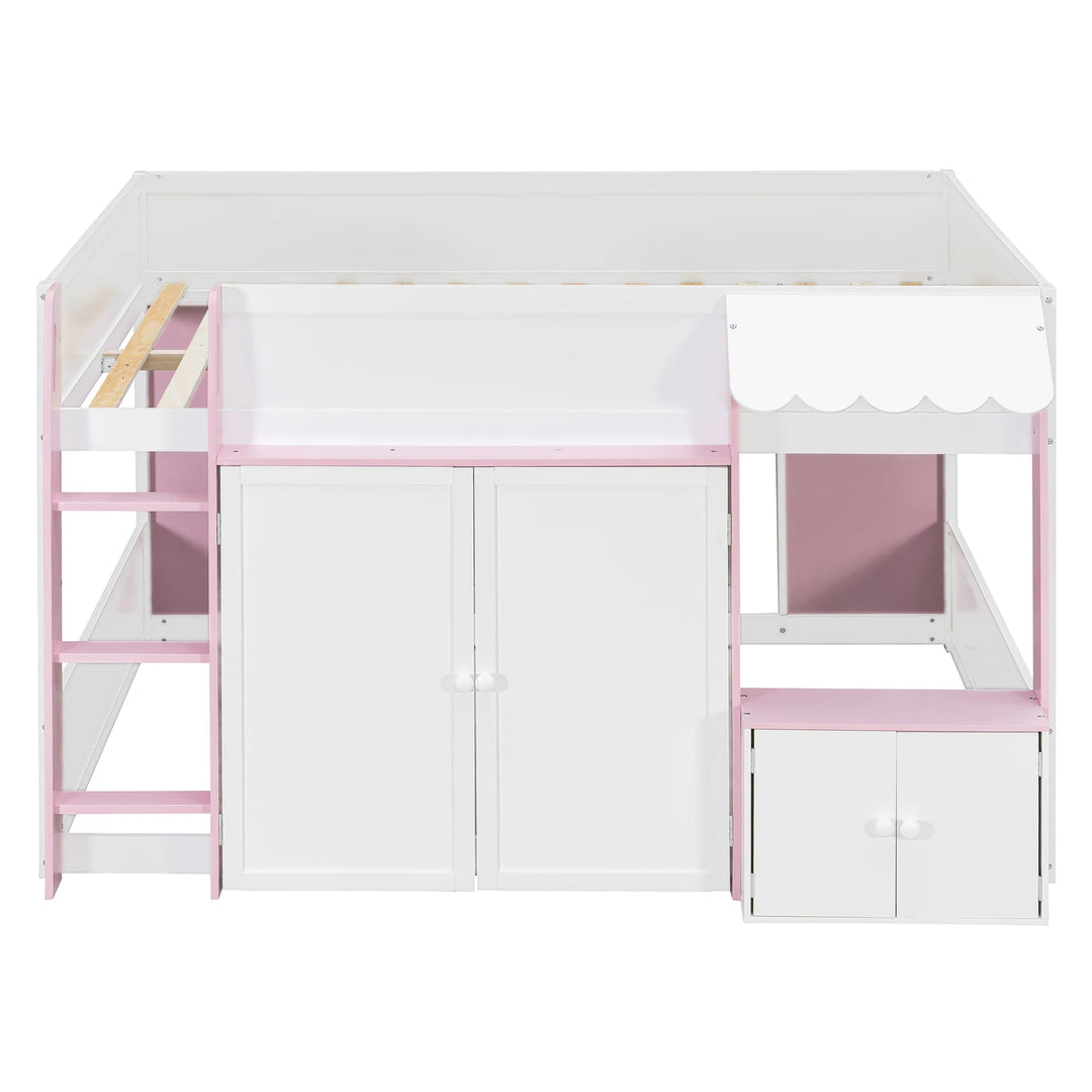 Full Loft House Bed with Playhouse Storage Modern Wood Cabin Bed for Kids