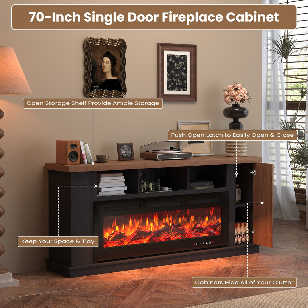 70" TV Stand with Electric Fireplace Heater, Media Entertainment Center Console for Tvs up to 80" with Storage Cabinet
