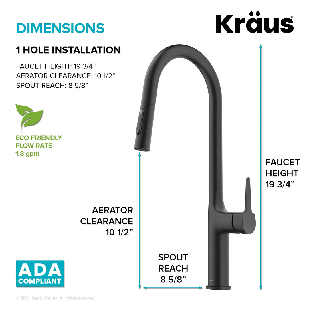 2-Function 1-Handle 1-Hole Pulldown Sprayer Brass Kitchen Faucet