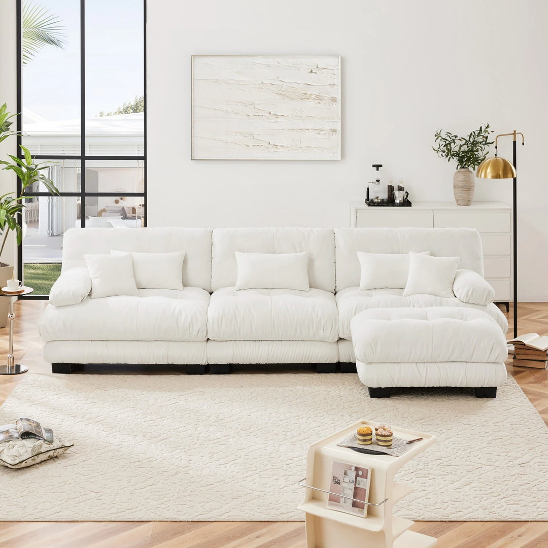 Luxury Chenille Modular Upholstered Sectional Sofa Couch with Convertible Ottoman