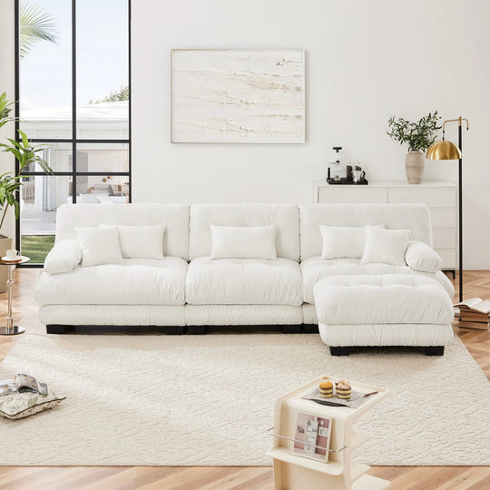 Luxury Chenille Modular Upholstered Sectional Sofa Couch with Convertible Ottoman