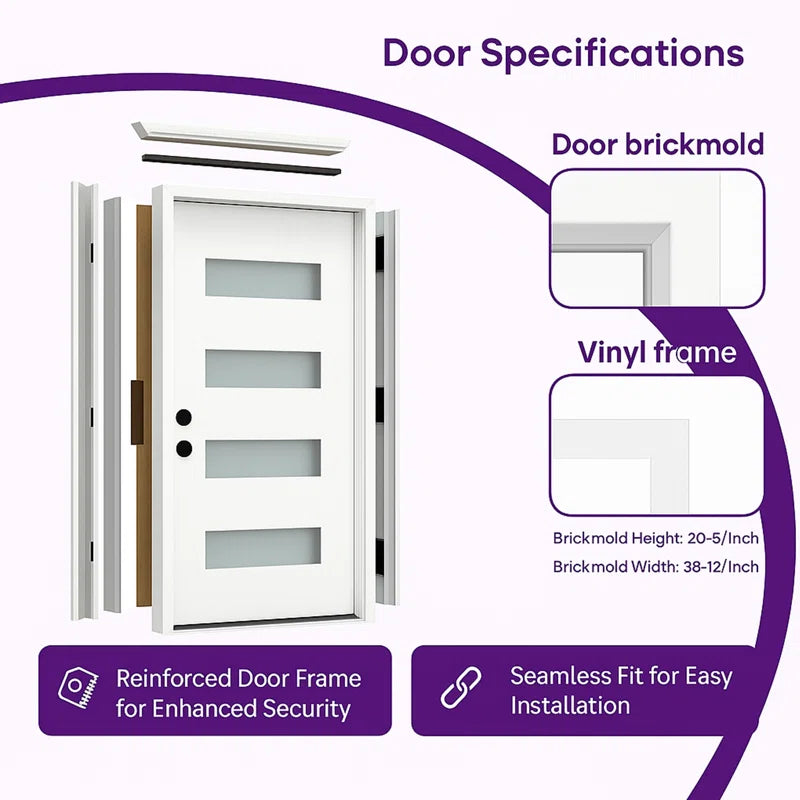 36" X 80" Frosted Glass Fiberglass Front Door with Wood Grain Texture – Exterior Entry Door Set
