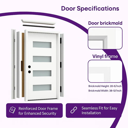 36" X 80" Frosted Glass Fiberglass Front Door with Wood Grain Texture – Exterior Entry Door Set