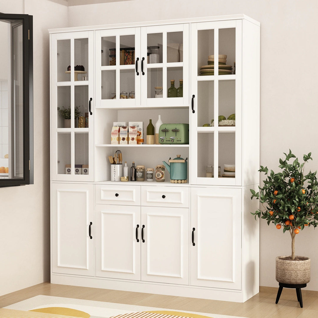 78.7"H Combo Buffet Sideboard White Curio Bookcase Cabinet Glass Door
