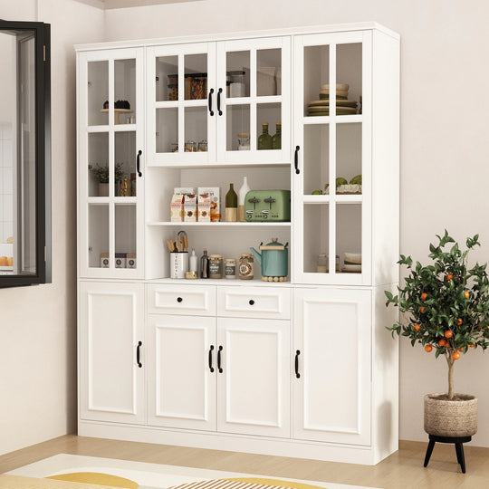 78.7"H Combo Buffet Sideboard White Curio Bookcase Cabinet Glass Door