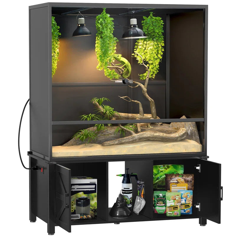 48"X24" Reptile Tank Stand for 120–230 Gallon Terrariums – Fits Tall Enclosures or Stacked 4X2X2 PVC Tanks–Furniture-Style Cabinet with Storage – Holds up to 500 Lbs