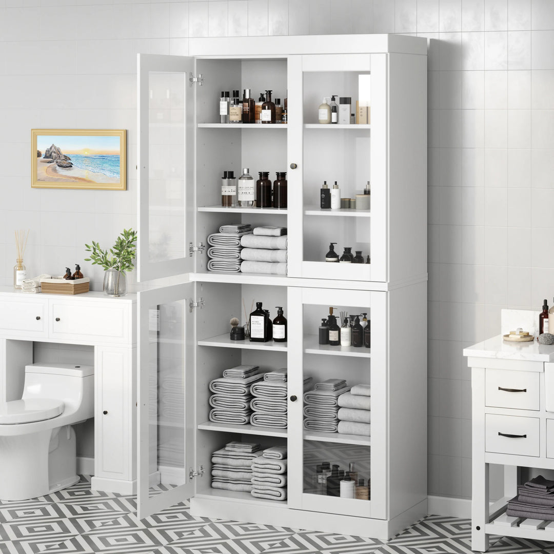 100% Solid Wood Bathroom & Laundry Storage Cabinet, Raised Panel Doors, Adjustable Shelves, 32" Wide, 71.5" Tall