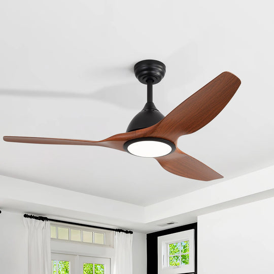Sofucor 42"/48"/ 52"/60"Noiseless Walnut Wood Ceiling Fan with Remote Control, Integrated Light Optional