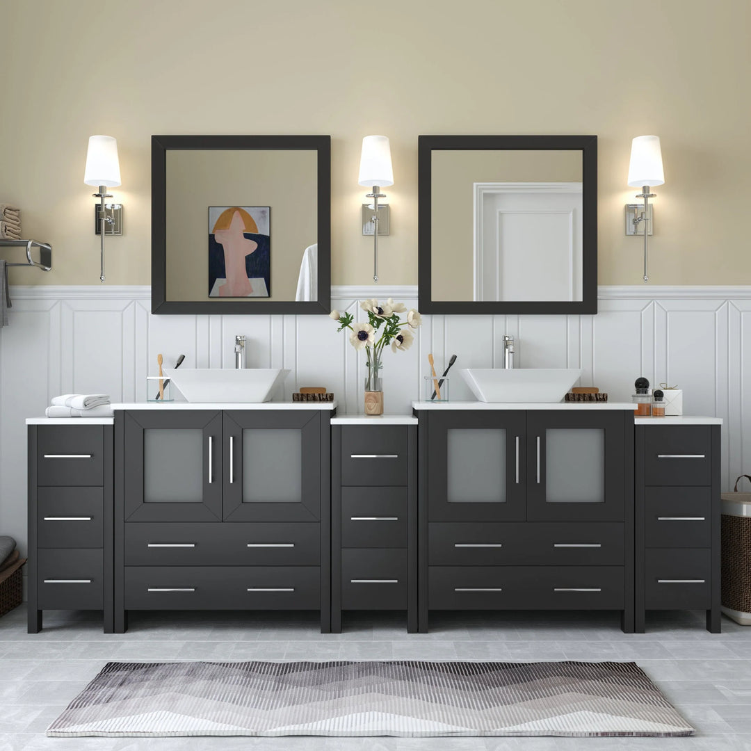 96-Inch Double Sink Bathroom Vanity Set with Engineered Marble Top and Free Mirror - 96 X 18.5 X 36 Inches