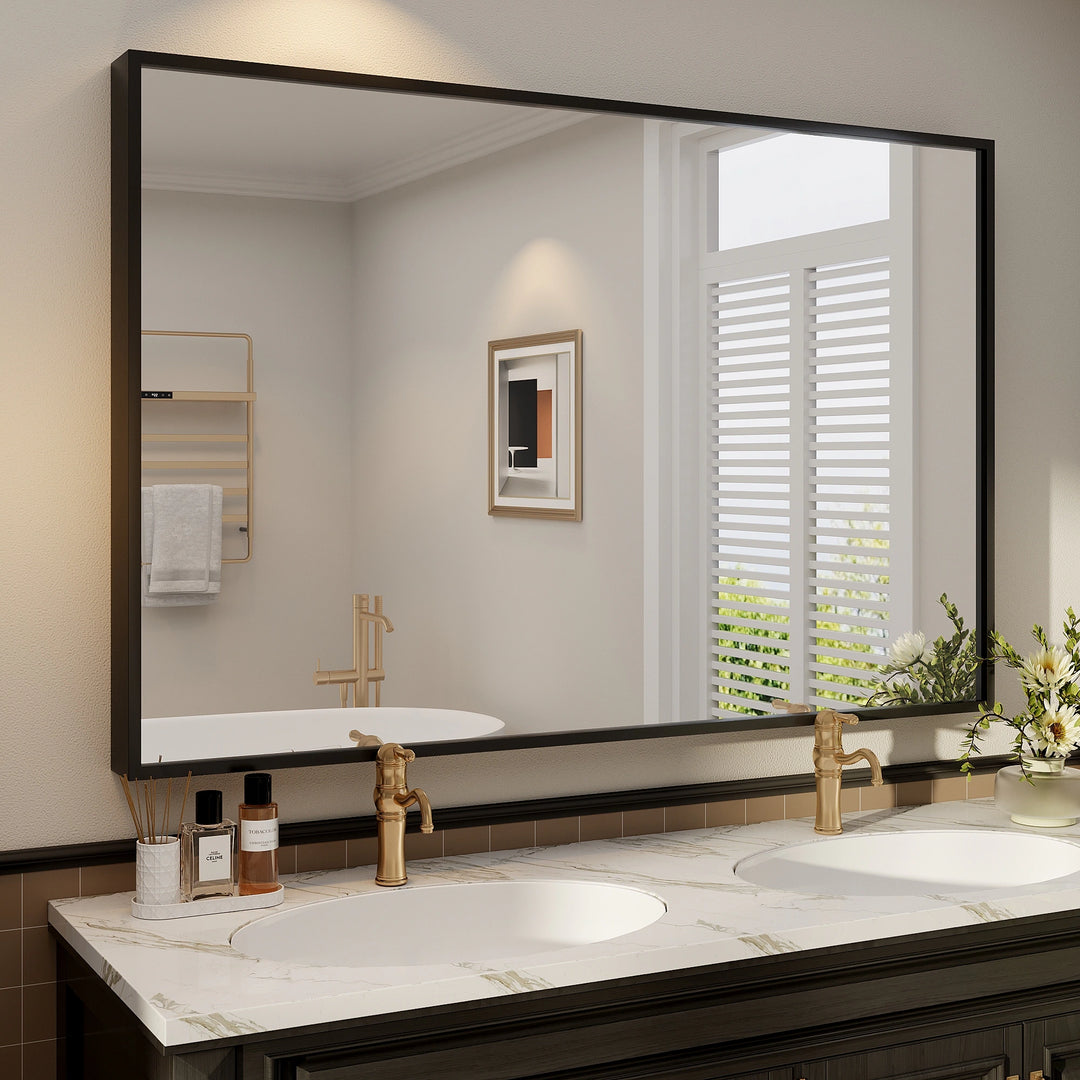 Modern Metal Framed French Cleat Mounted Wall Bathroom Vanity Mirror