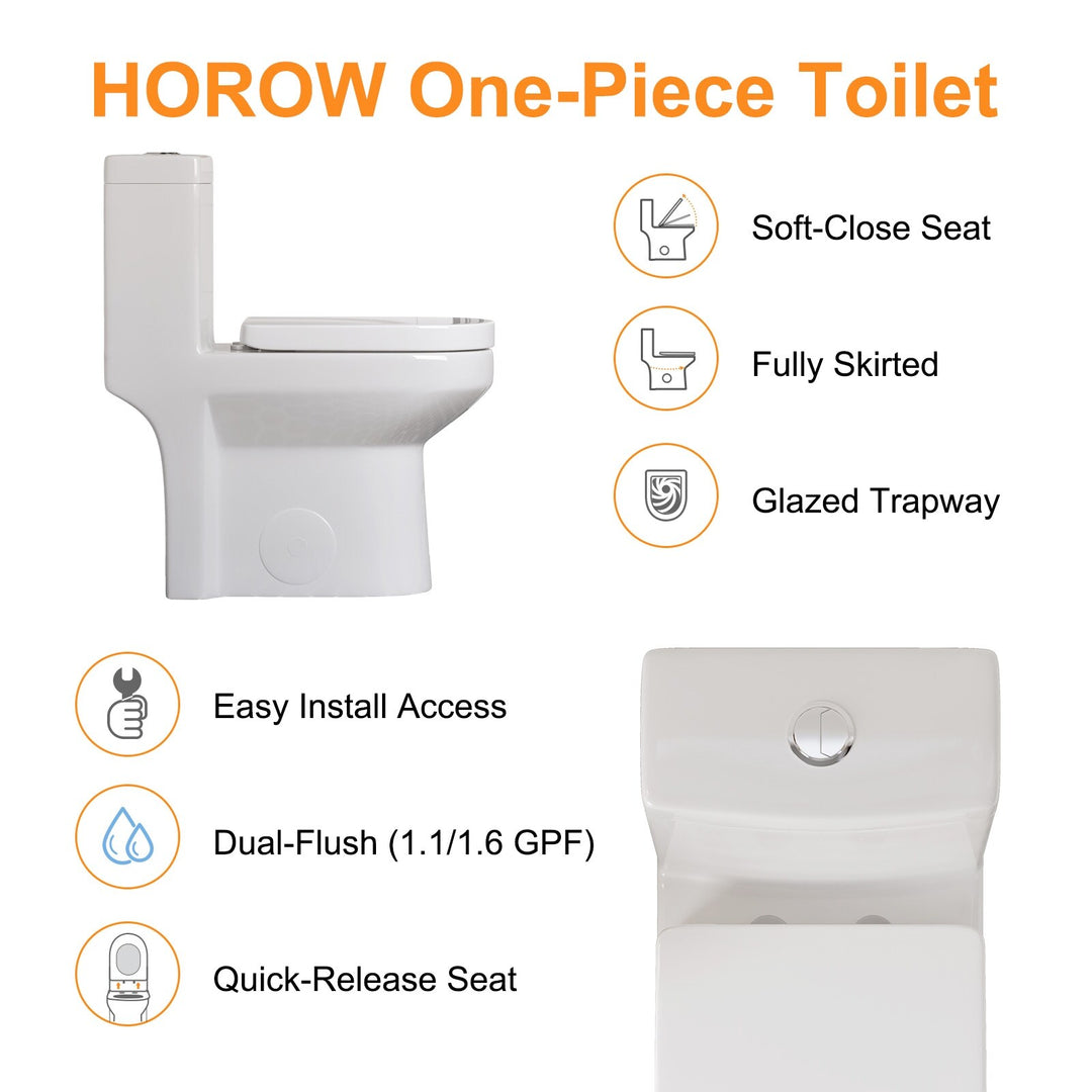 1 Piece Dual Flush Toilet White 0.8 1.28 GPF Seat Included 12 Inch Rough in - N/A