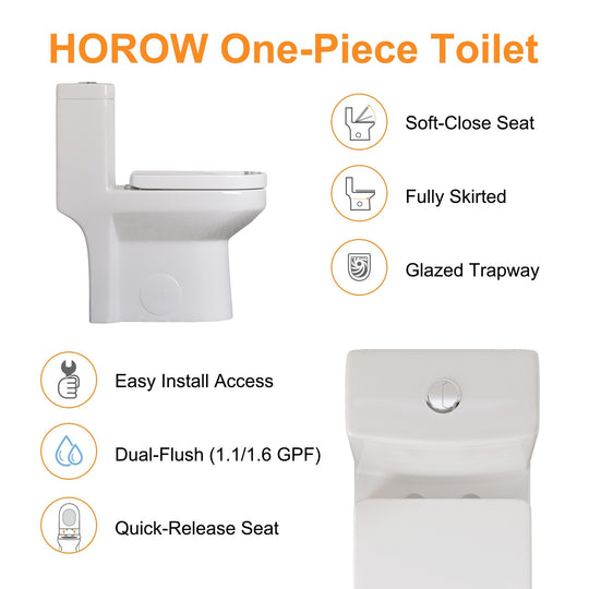 1 Piece Dual Flush Toilet White 0.8 1.28 GPF Seat Included 12 Inch Rough in - N/A