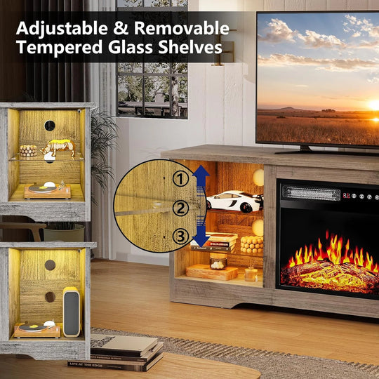 58" Fireplace TV Stand with 18'' Electric Fireplace,Modern Entertainment Center for 65'' Tvs,Tv Console